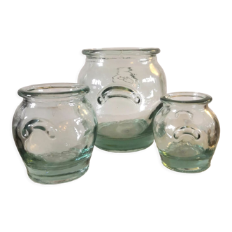 3 bocaux bonbonnières en verre design Albiglass années 70