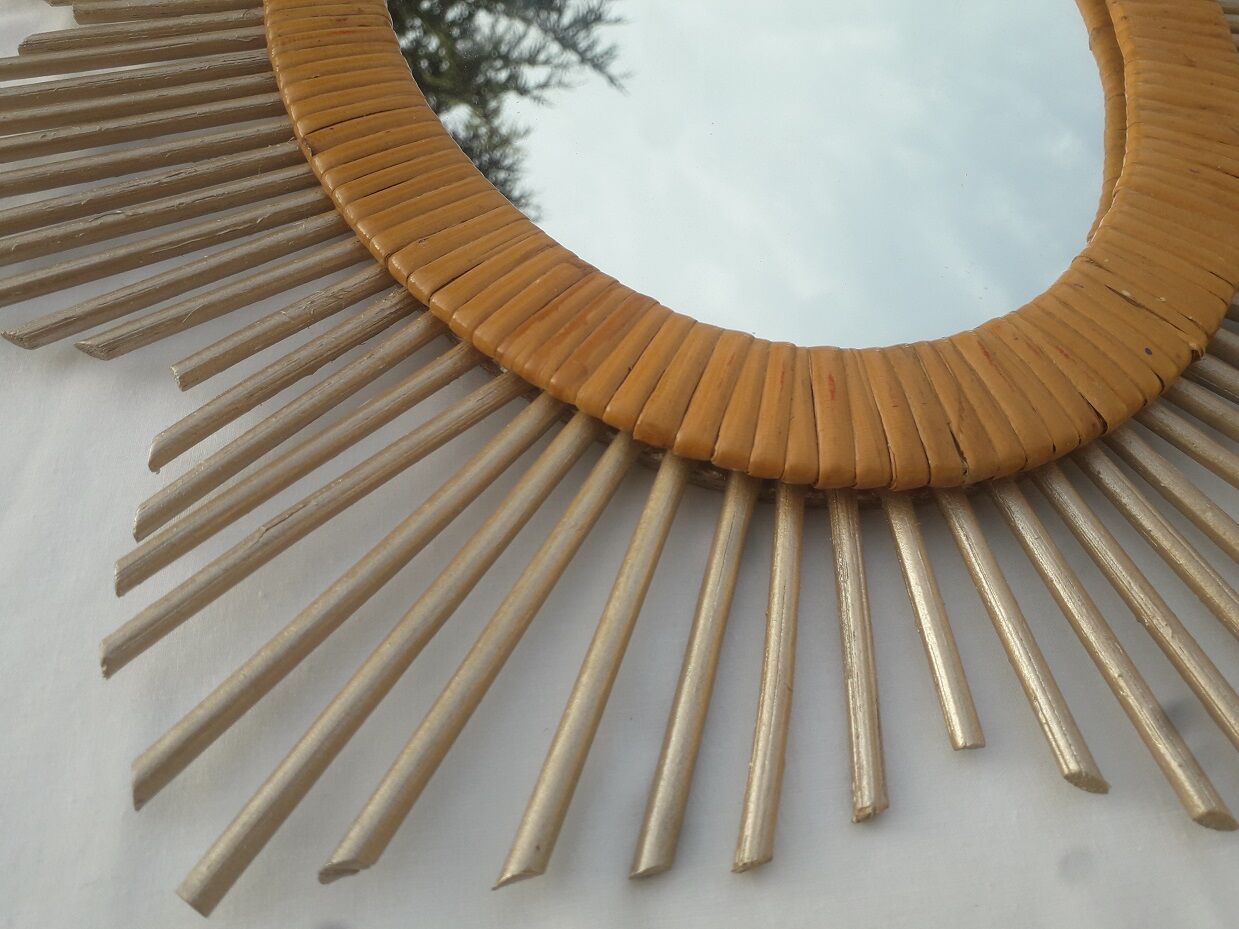 55 x 45 cm rattan oval sun mirror