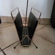Vintage metal magazine rack in gold and black vinyl Newspaper holder