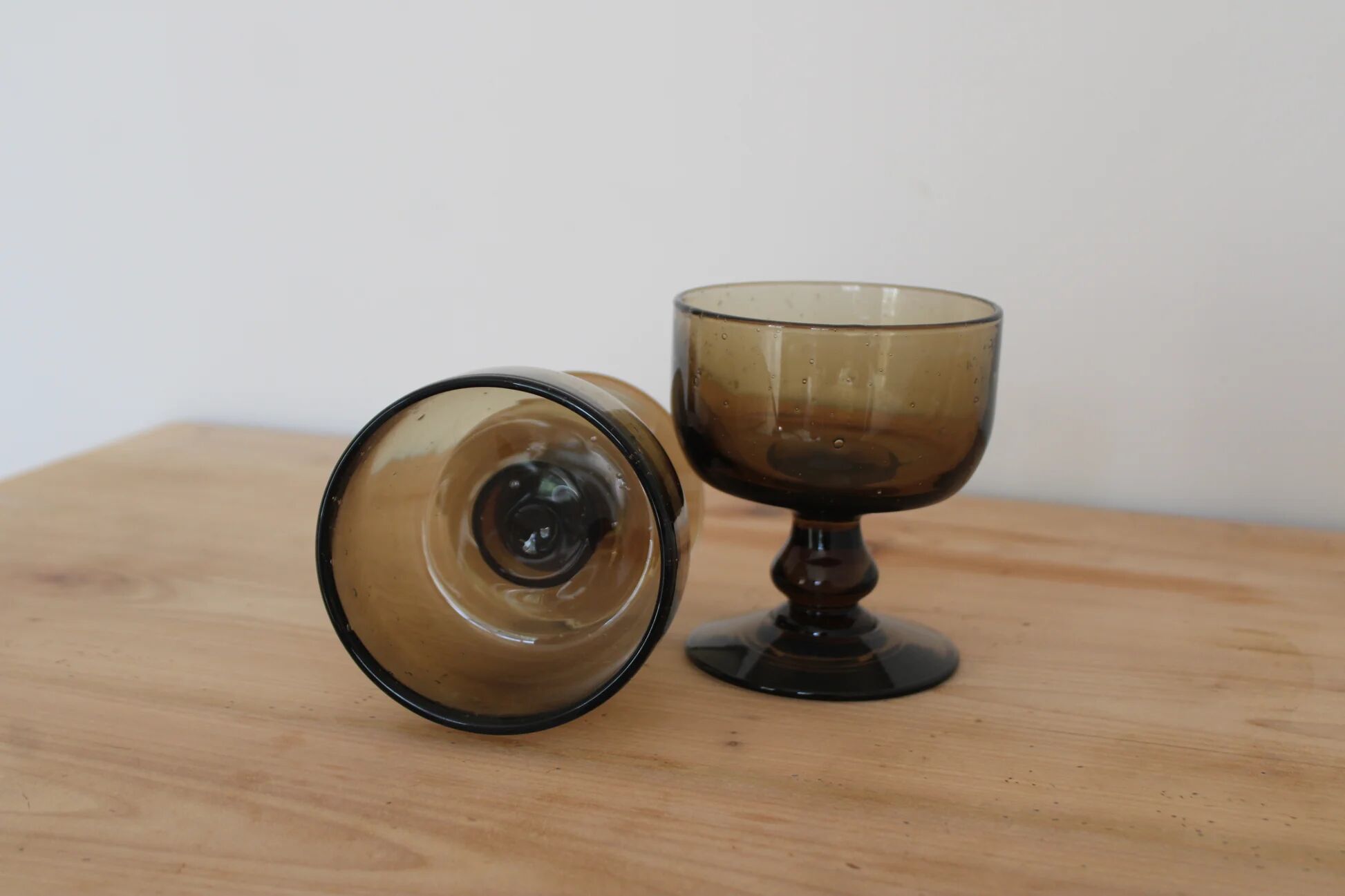 Pair of vintage brown smoked glass cups – 1960s/70s