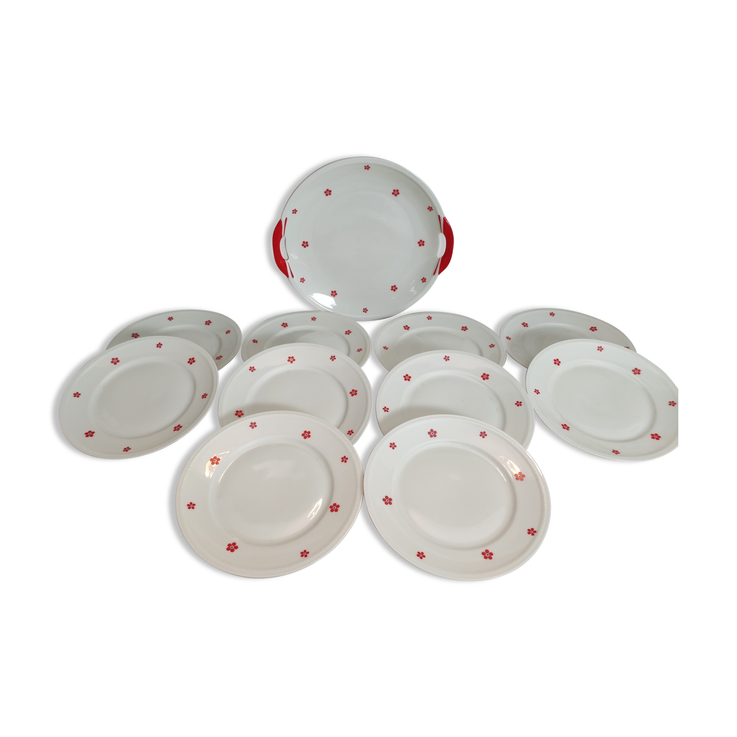 Dessert service 11 pieces in beige Bavaria porcelain with small orange flowers