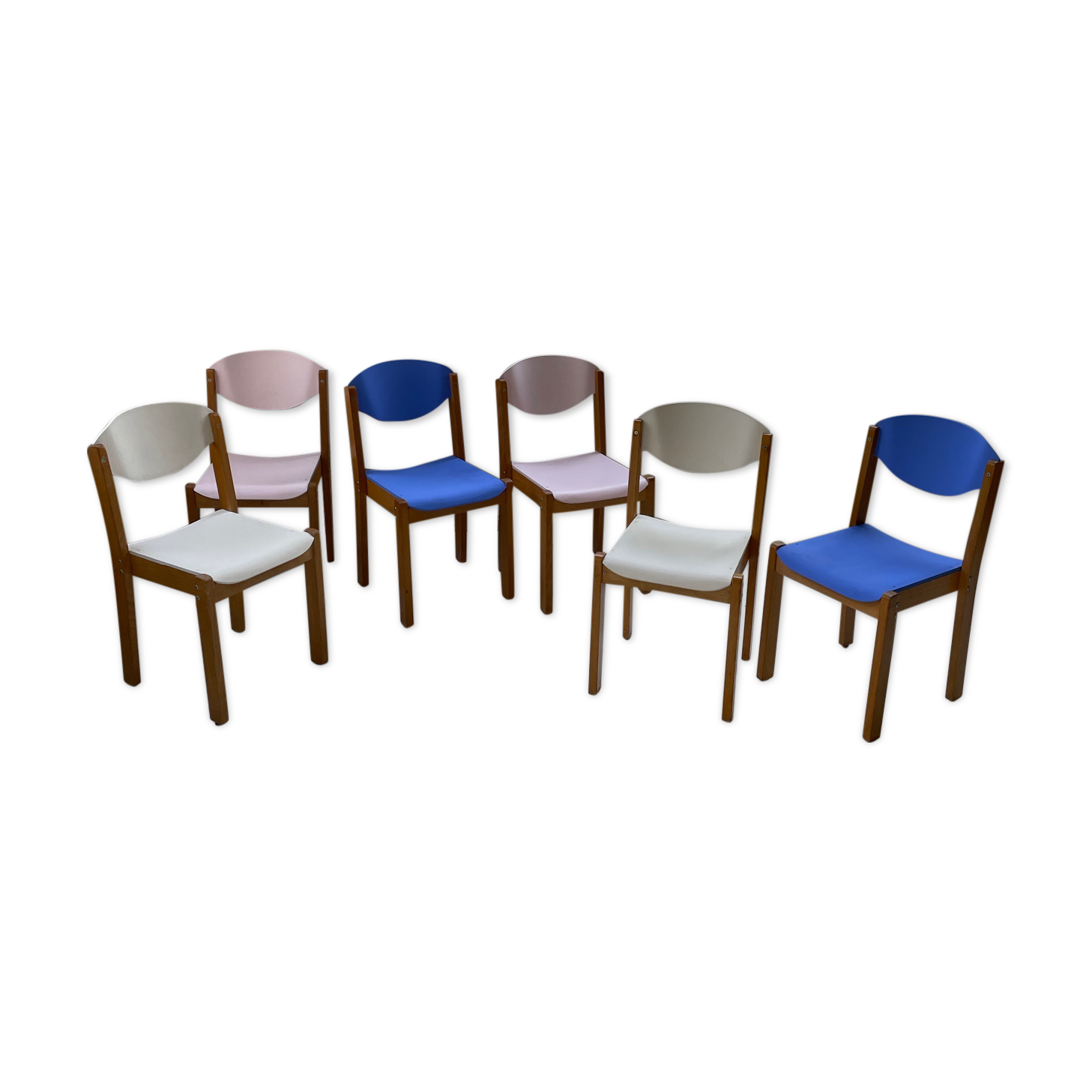 6 colorful 80s beech chairs