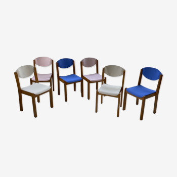 6 colorful 80s beech chairs