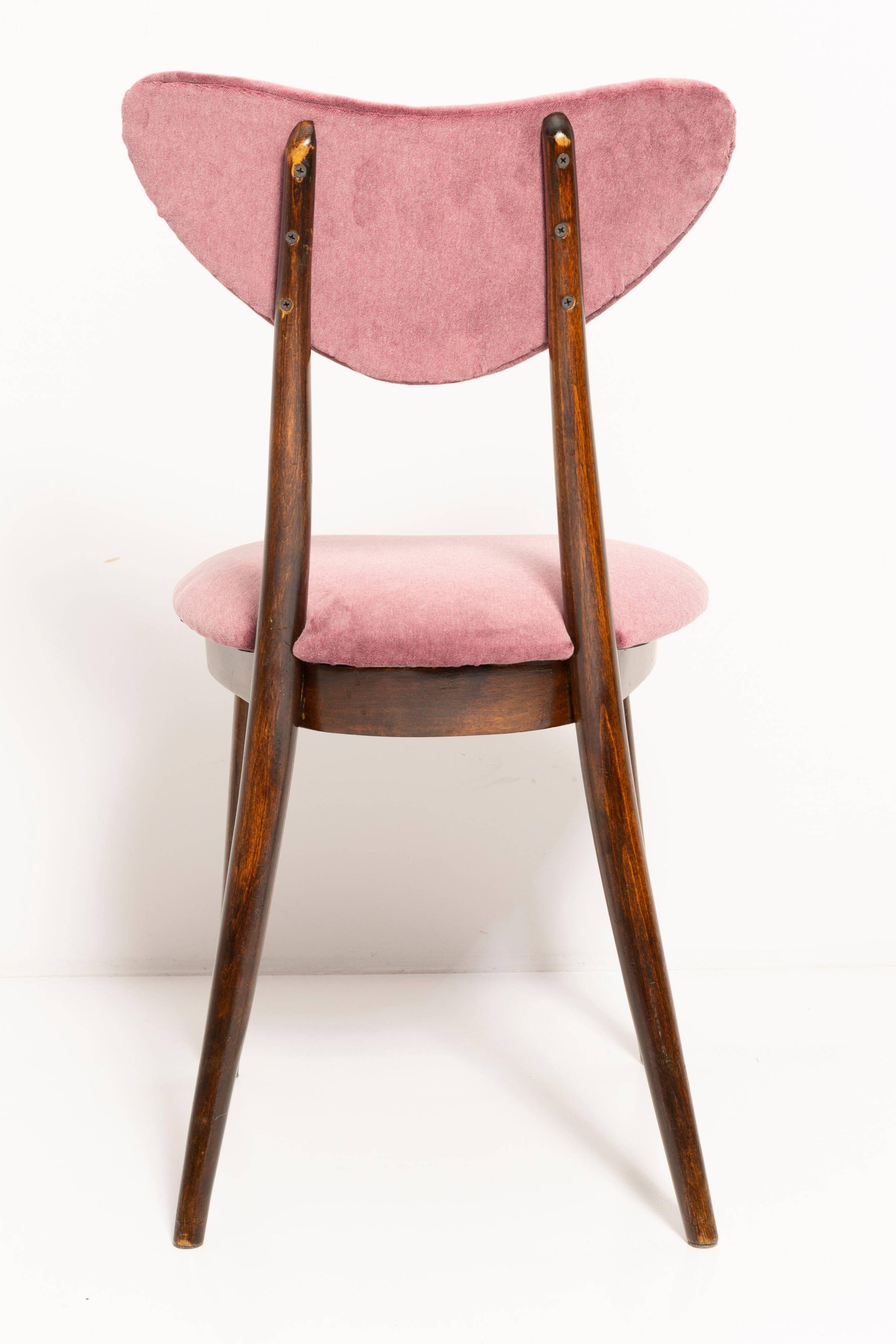 Chaise cœur en velours coton bordeaux violet milieu du siècle