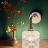 Vintage globe angled wall light in white and clear glass