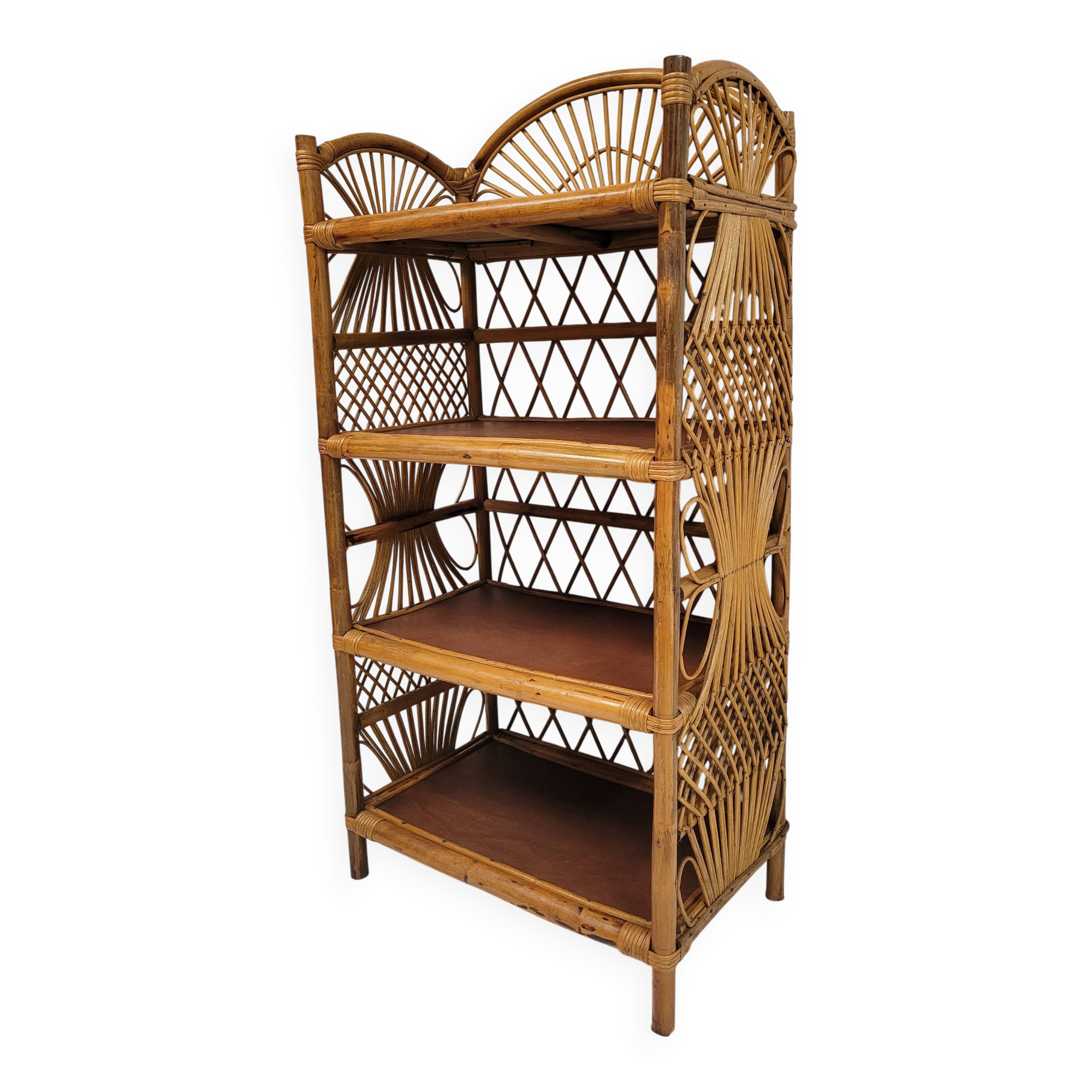 Vintage rattan bookcase shelf