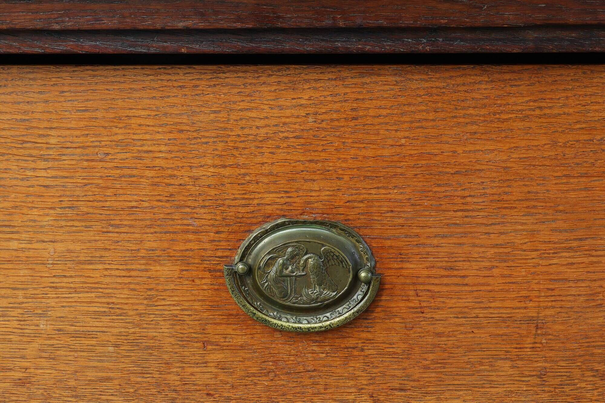 French Louis XVI Oak Commode with Fluted Corner Posts and Brass Handles, ci