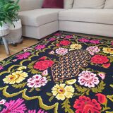 Cross stitch floral boho carpet made by hand on hemp, Romania 148x190cm