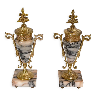 Pair of cassolettes in marble and bronze - 1920