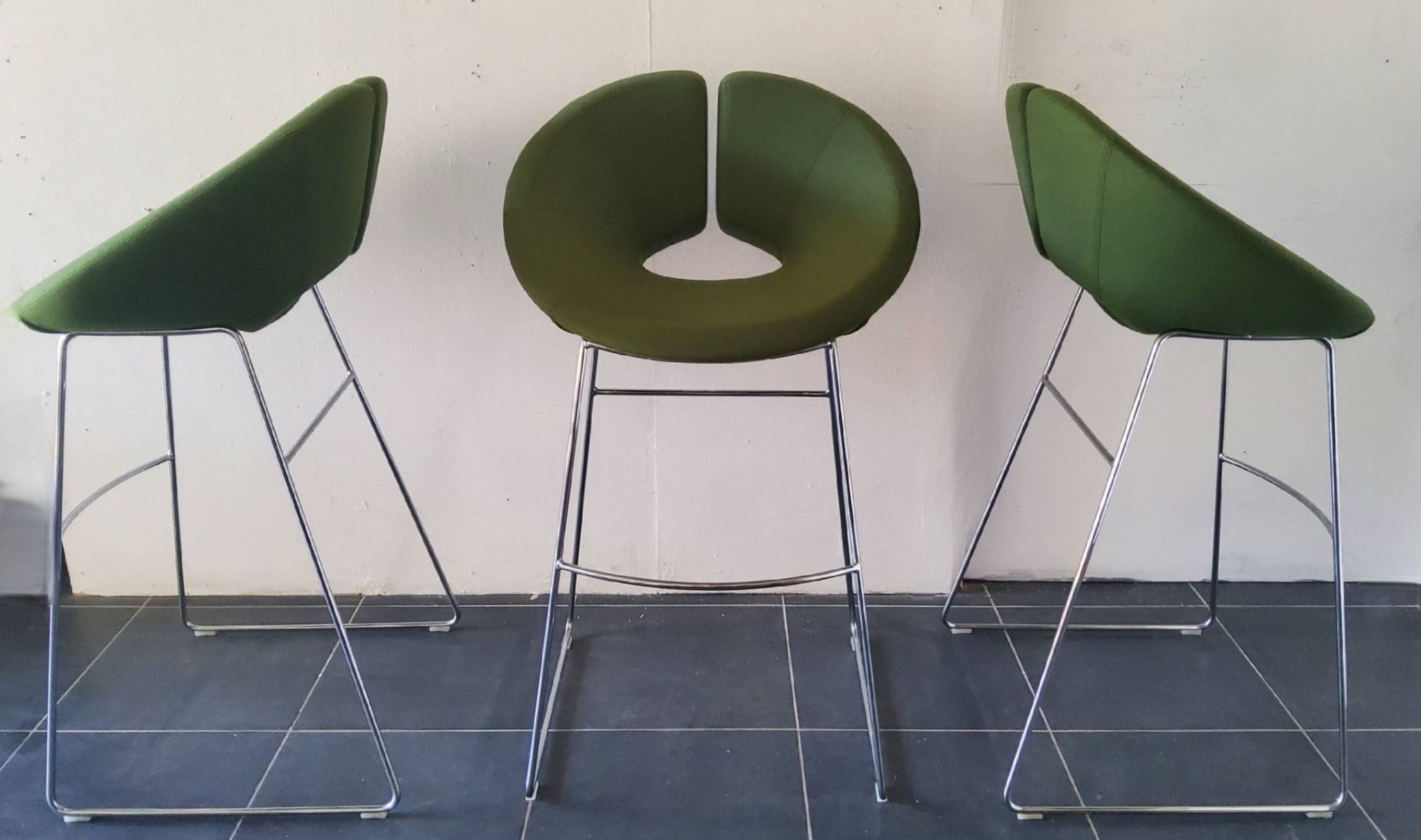 Artifort Chrome Stool and Green Fabric by Patrick Norguet