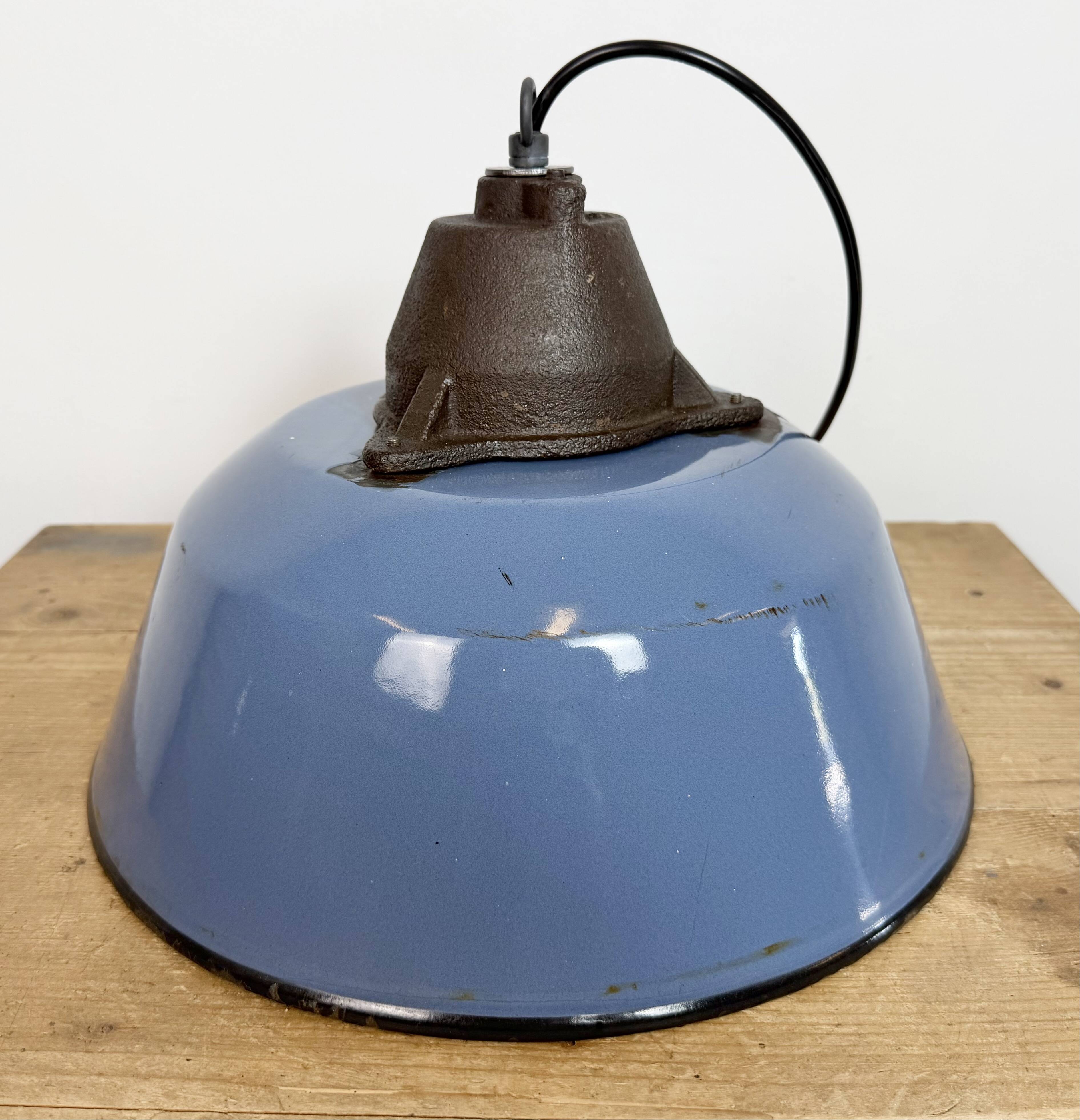 Industrial Blue Enamel and Cast Iron Pendant Lamp, 1960s