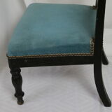 Chair prie-dieu style Napoleon III blackened wood openwork velvet blue