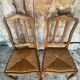 Pair of Antique Art Nouveau Chairs with Wooden Frame + Woven Straw Seat Vintage