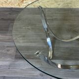 Table basse en métal chromé et verre fumé par Werner Lindner pour Bacher Space Age