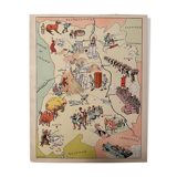 Affiche ancienne carte illustrée de l’Auvergne - JP Pinchon