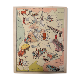 Affiche ancienne carte illustrée de l’Auvergne - JP Pinchon