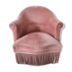 Fauteuil crapaud vintage rose poudré à franges