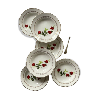 Lot de 6 assiettes creuses anciennes en faïence manufacture française de Sarreguemines