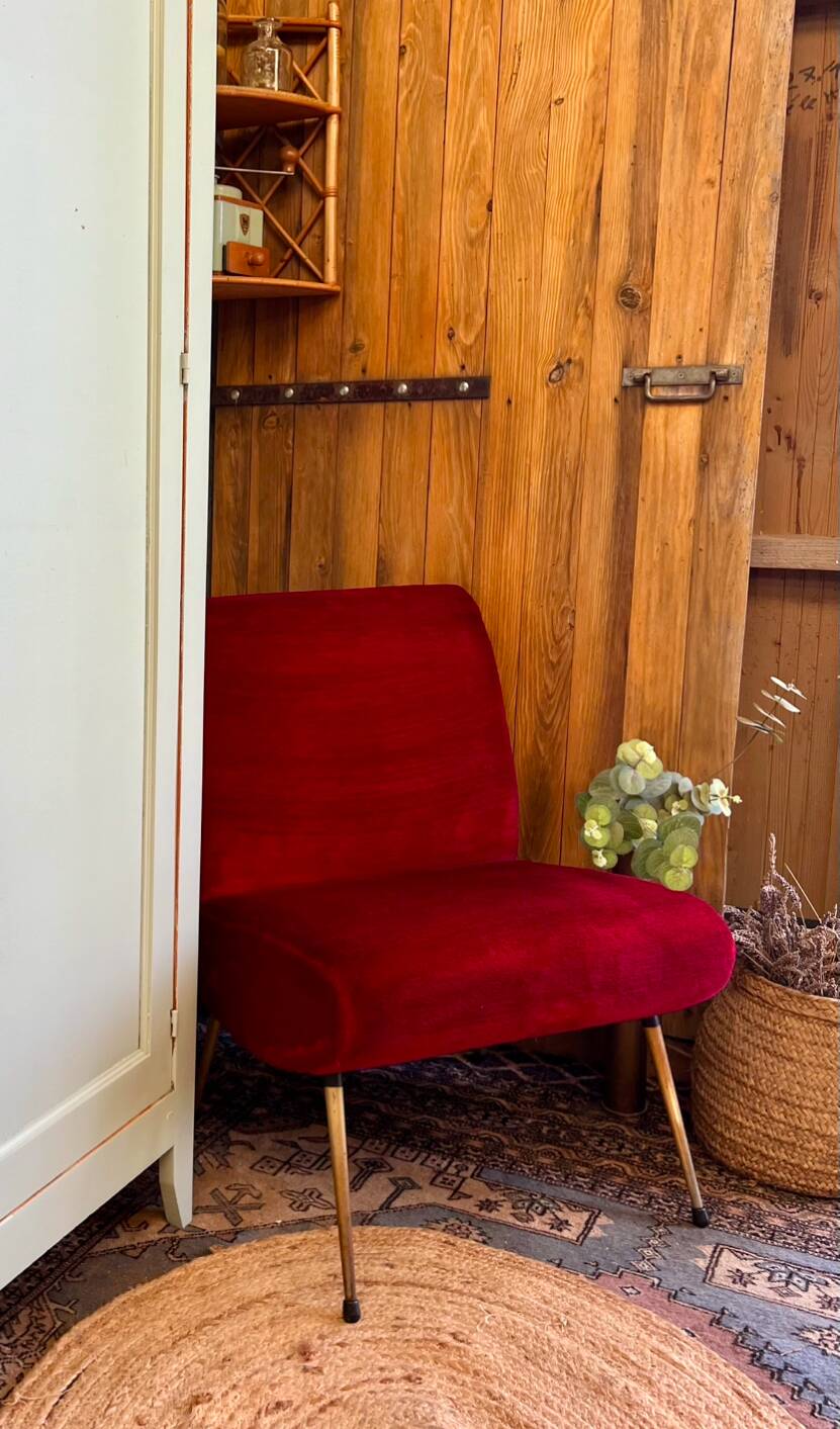 Vintage red velvet club chair