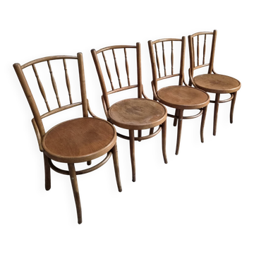 Set of 4 Fischel bentwood bistro chairs, Czechoslovakia, circa 1930–1950.