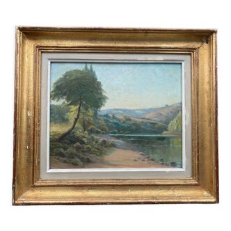 Oil on panel signed Lezaux Mountain landscape Early twentieth century