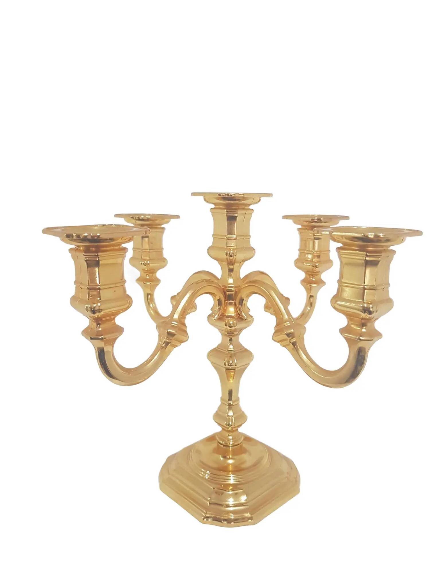 Five-branch chandelier, Hollywood Regency, gilded brass, BMF, Germany, 1960s.