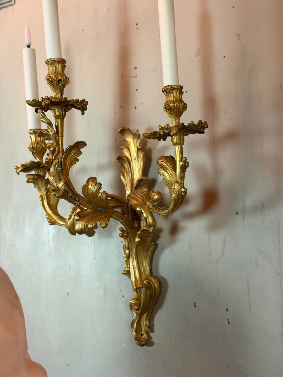 Pair of large wall sconces in Louis XV style circa 1880