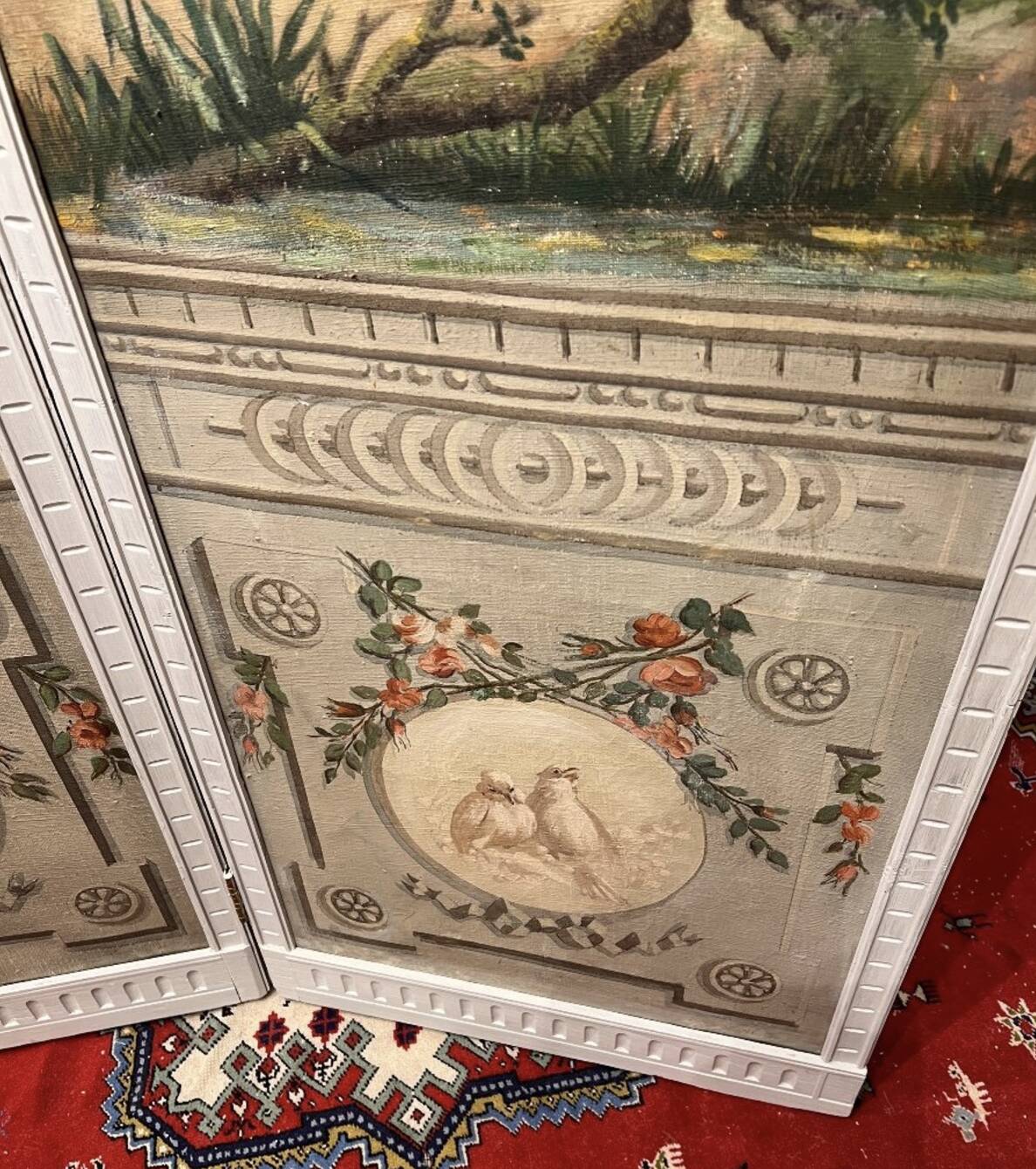 Four-panel screen from the Louis XVI period with rustic decorations.