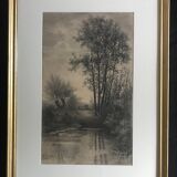 Madeleine Guiraud: Lake landscape, charcoal