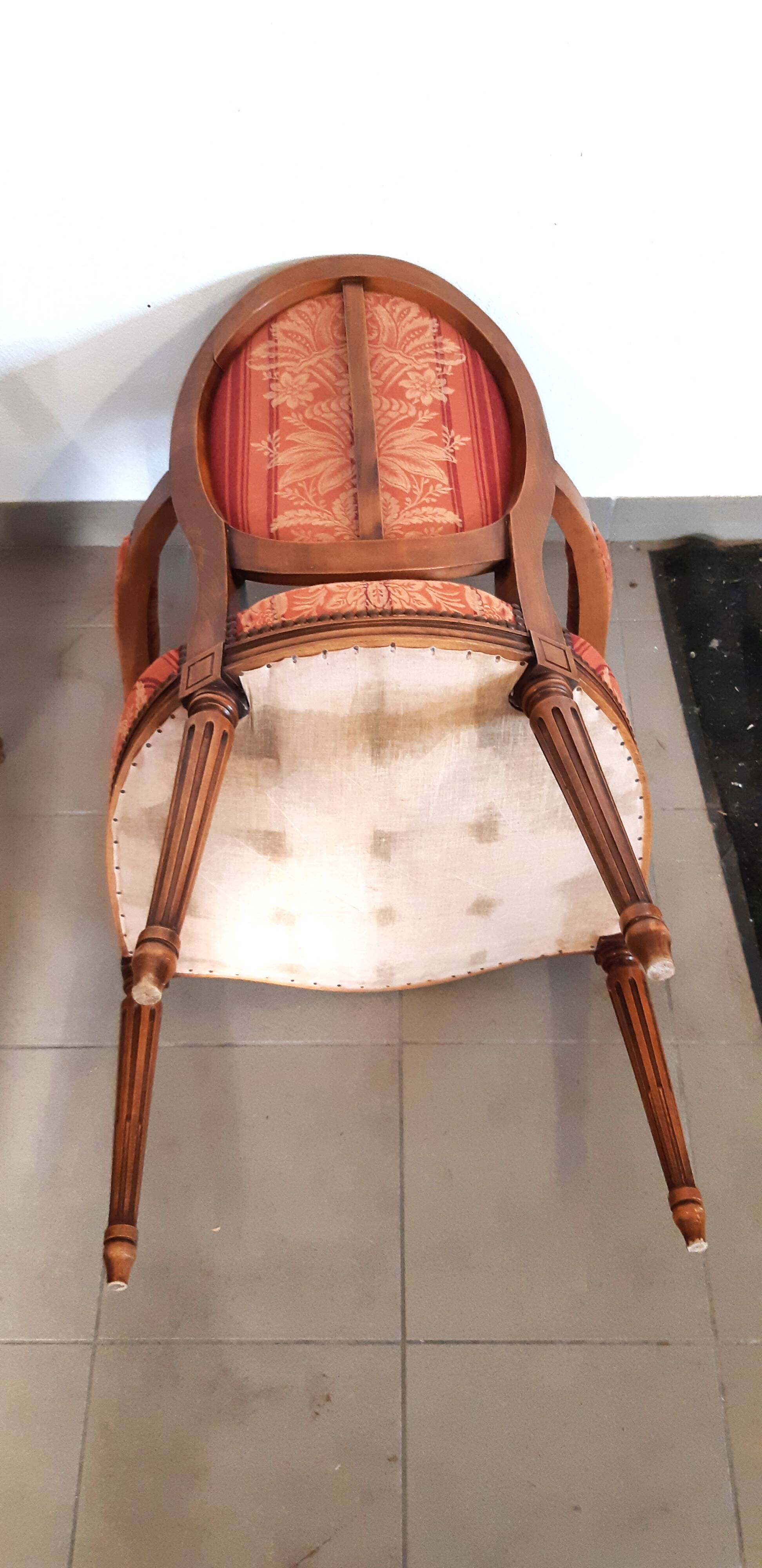 Pair of Louis XVI style cabriolet armchairs with medallion