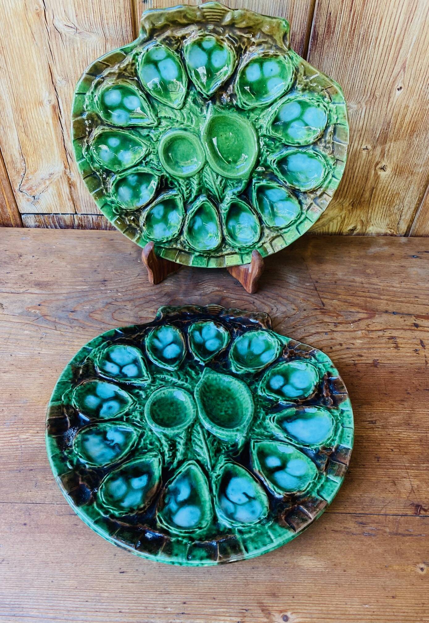 Ceramic oyster dishes signed Vallauris
