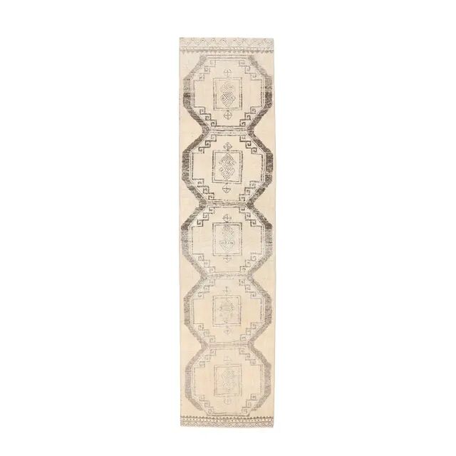 Vintage Beige Turkish Hand-Knotted Runner 83X348