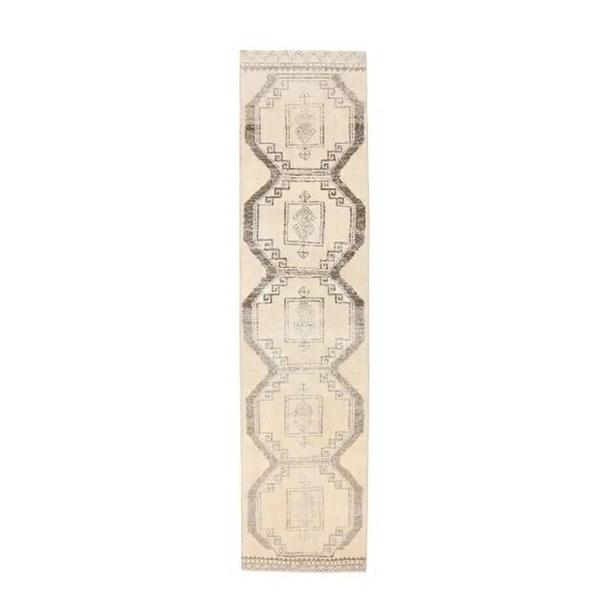 Vintage Beige Turkish Hand-Knotted Runner 83X348