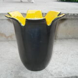 Saint-Clément black and yellow "petals" vase by b. létalle - 1950 vintage