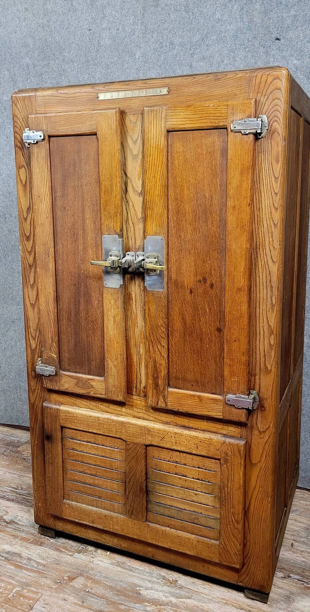 Large Prestcold brand bar fridge or store cooler in oak