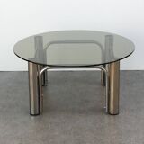Table basse design chromé et verre fumé space age vintage 1960