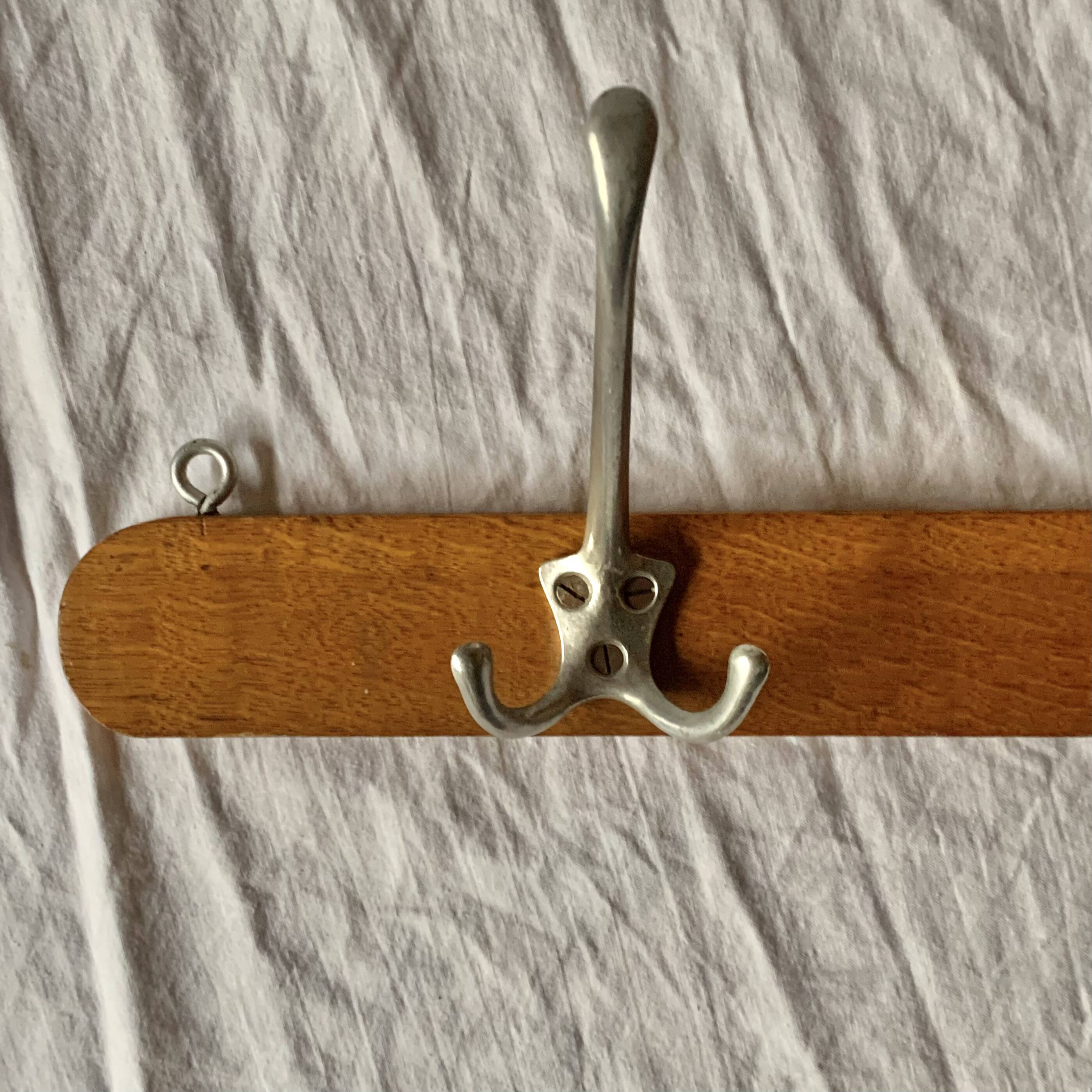 Vintage wooden wall coat rack - 2 hooks