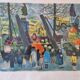 Lithographie en couleurs, Scène de marché, Nathalie Chabrier (née en 1932)
