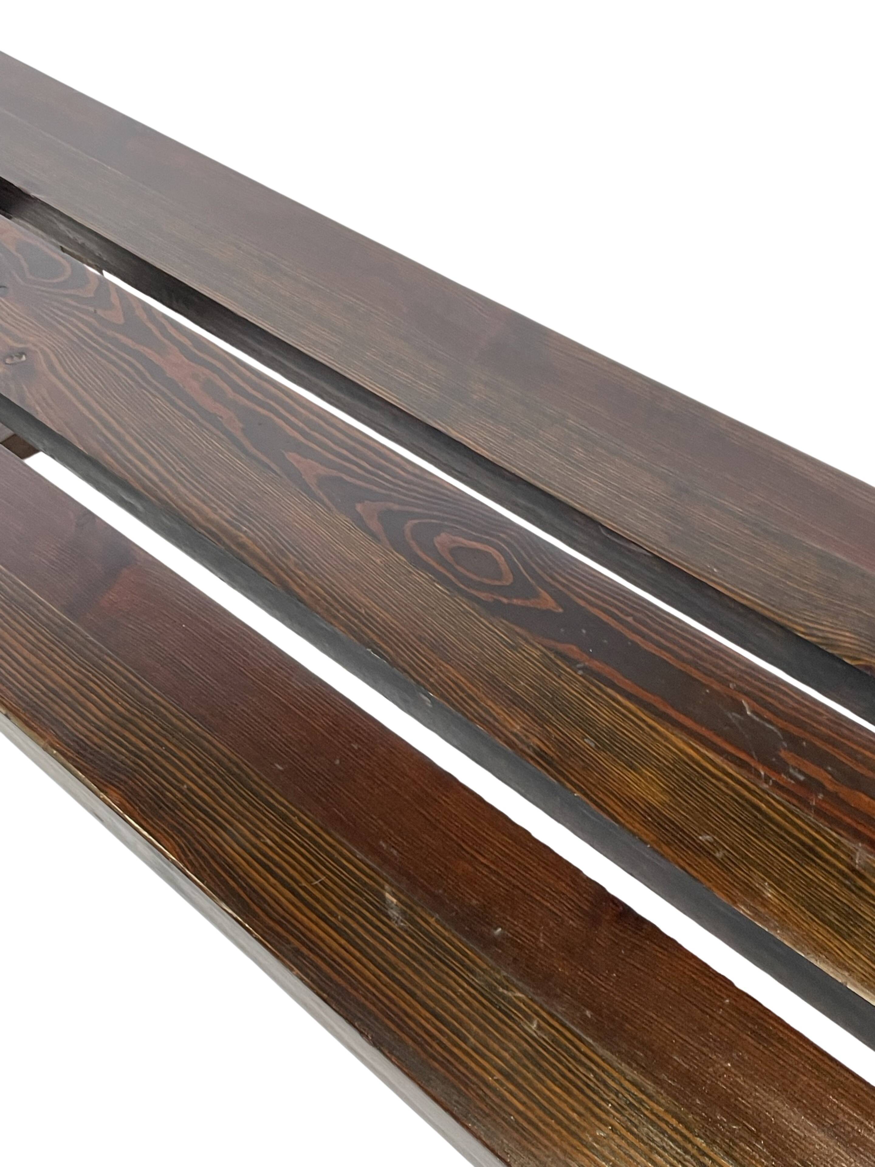 Minimalist vintage sofa design in wengé wood solid slatted bench