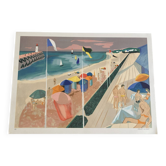 Lithographie signée Georges Lambert - La plage