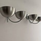 Pair of vintage double wall lights, brushed aluminum and chrome, France 1970