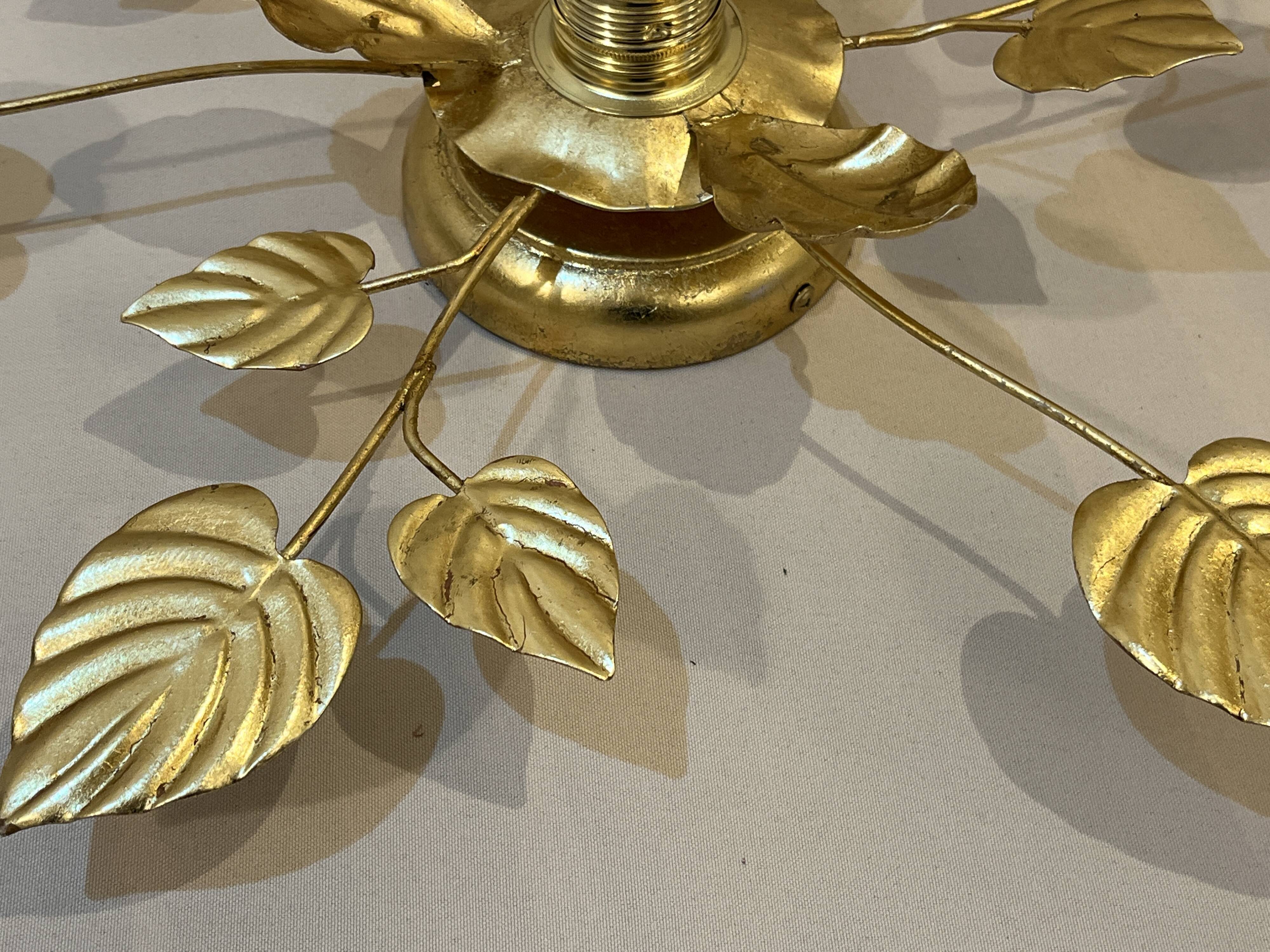 Gold leaf metal flower wall sconce 1970s 1980s Hollywood Regency Masca leaf