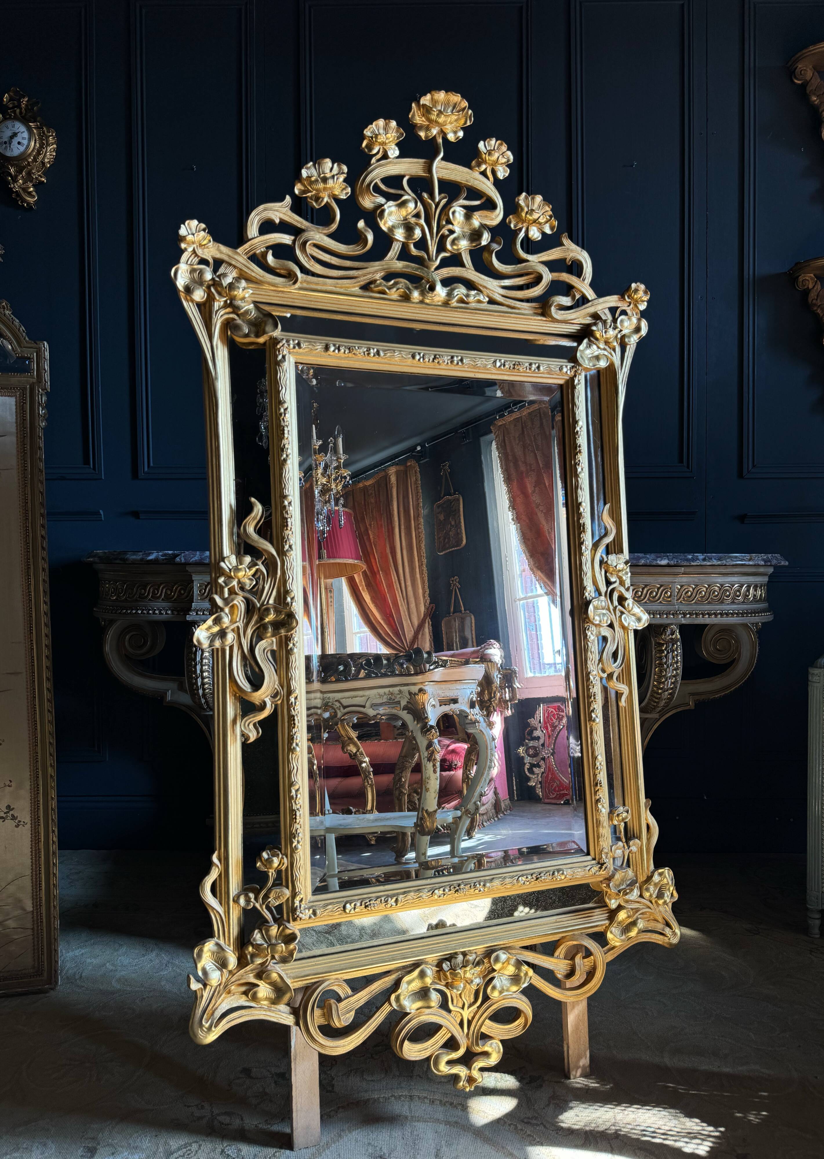 Art Nouveau Period Mirror in Wood Gilded with Gold Leaf - Late 19th Century