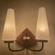 Art deco opaline, wood and brass 2 armed wall light