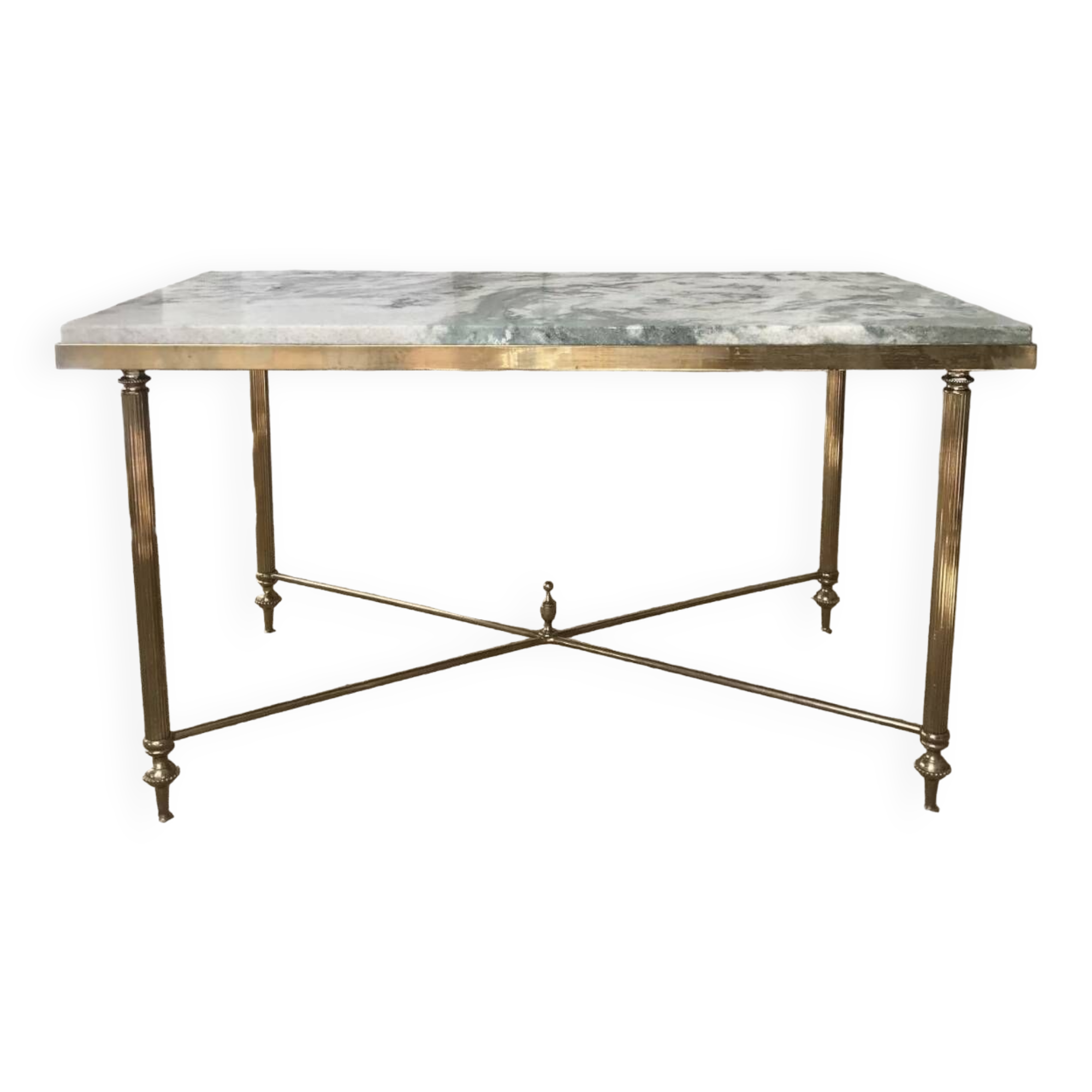 Coffee table in brass and green marble