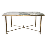 Coffee table in brass and green marble