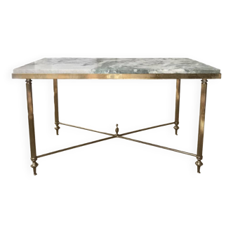 Coffee table in brass and green marble