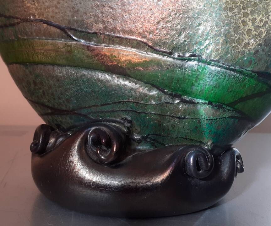 Signed glass paste vase