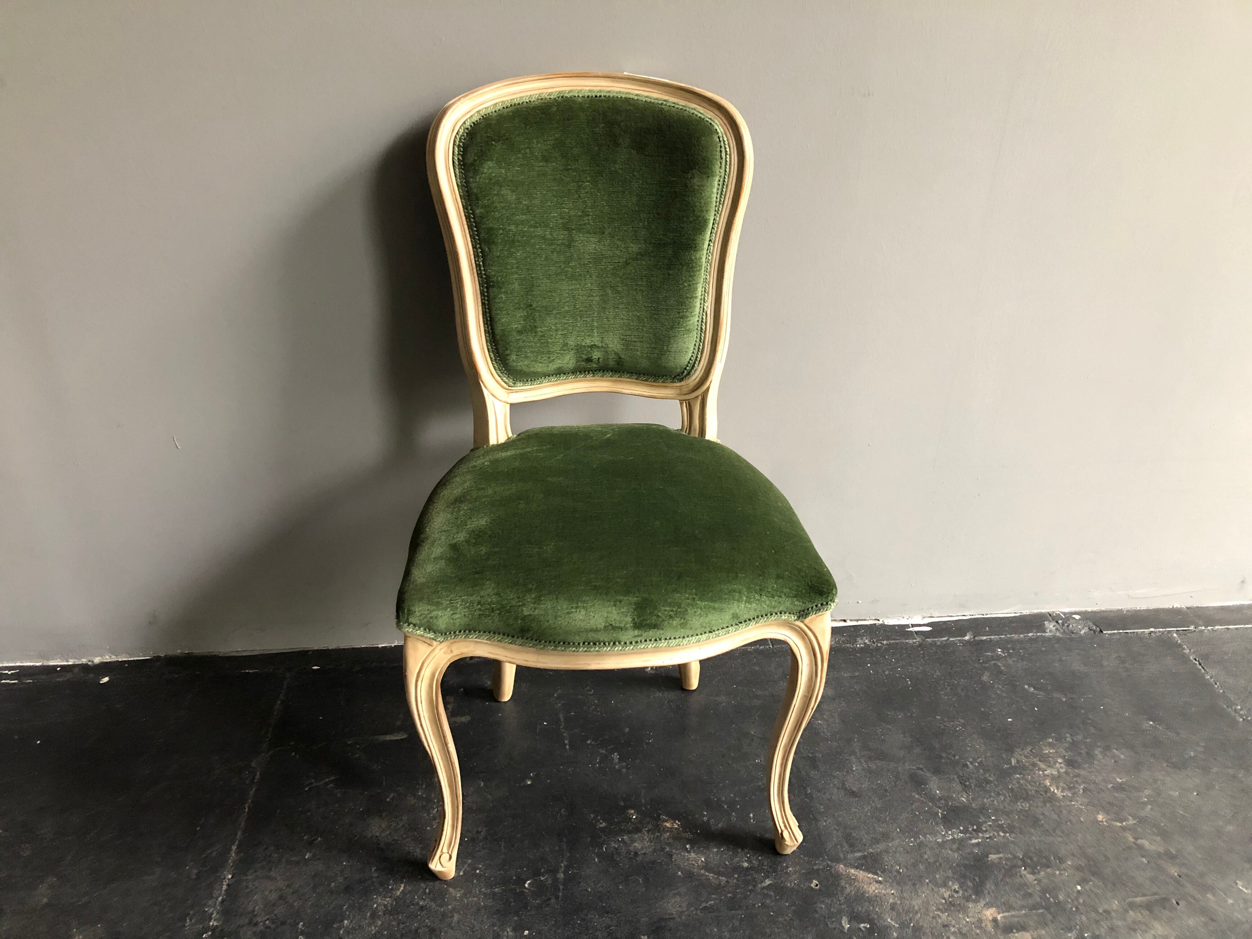 Wooden chair and green velvet in neoclassical style Flamant