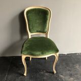 Chaise en bois et velours vert de style néoclassique Flamant